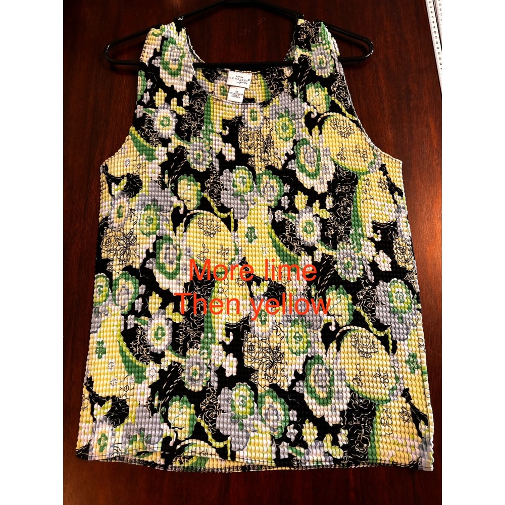 Kim Rogers Signature Lime Green Floral Popcorn Crinkle Tank Top Plus Size 1X
